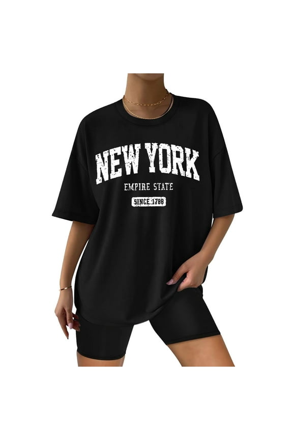 Women's Printed Round Neck Drop Shoulder T Shirt Top Womens Tops Short Sleeve Women's Clothing Womens Blouses Casual