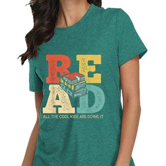 SHITINN Women's Reading Shirt Book Lover T Shirt Women's Reading Teacher Short Sleeved T Shirt Casual Womens Tops Cute Short Sleeve Tops for Women Fashion Clothing