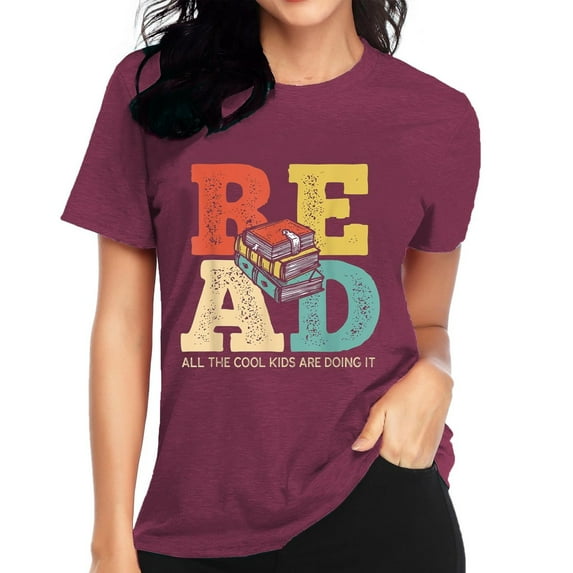 SHITINN Women's Reading Shirt Book Lover T Shirt Women's Reading Teacher Short Sleeved T Shirt Shirts for Women Womens Summer Tops Short Sleeve Lightweight Tops & Blouses