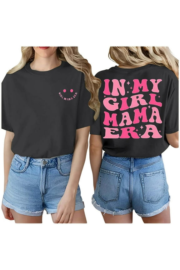 Women's Reversible Printed Letter Short Sleeve T Shirt Casual Fashion Top Womens Short Sleeve Tops Womens Summer Shirts Women Shirts