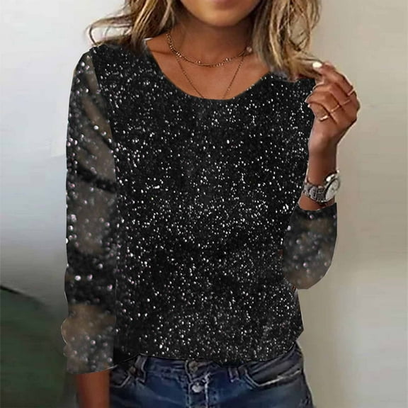 SHITINN Women's Round Neck Lace Shirt Bright Silk Mesh Bottoming Top Womens Shirts Casual Womens Short Sleeve Shirts Ladies Tops and Blouses