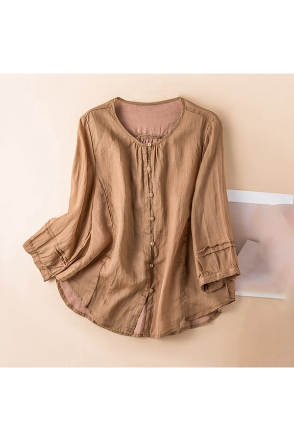 Women's Round Neck Loose Shirt Literary Retro Versatile Casual Light Top Women's Short Sleeve Tops Clothes for Women Women's Tops