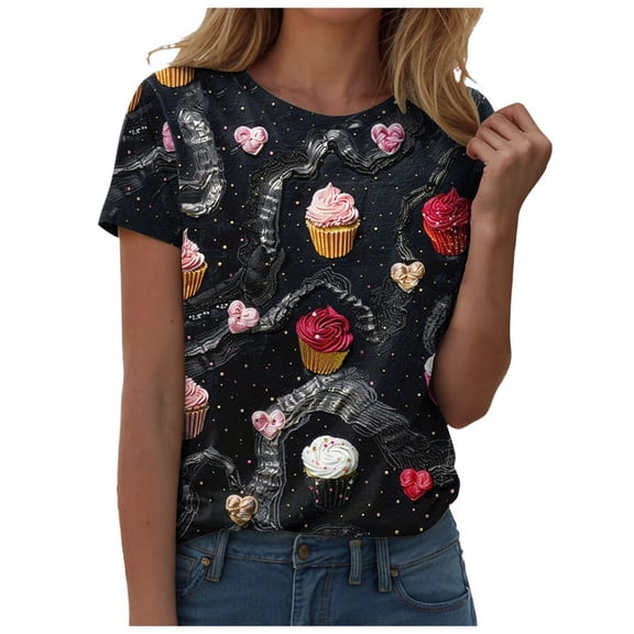 SHITINN Women's Round Neck T Shirt Graphic Short Sleeve Top Blouses for Women Casual Short Sleeve Blouses for Women Women's Summer Tops