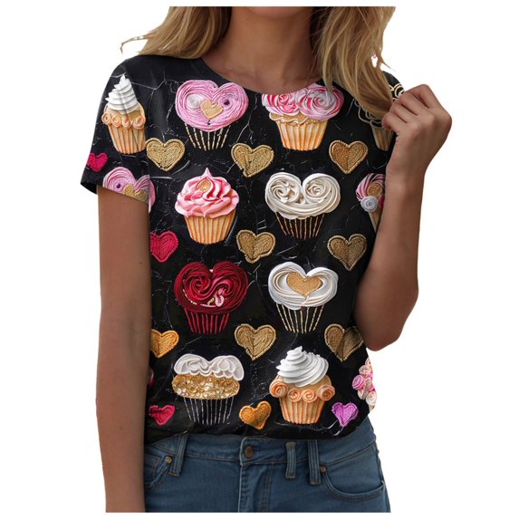 SHITINN Women's Round Neck T Shirt Graphic Short Sleeve Top Womens Clothing Short Sleeve Blouses for Women Womens Summer Clothes