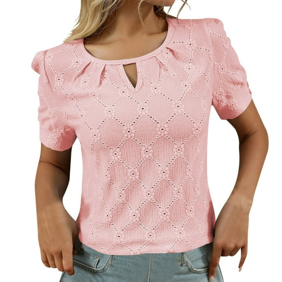 SHITINN Women's Round Neck T Shirt with Ruching Detail for Casual Home and Outdoor Wear Comfortab Womens Short Sleeve Shirts Women's Clothes Women Summer Tops