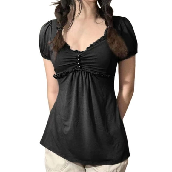 SHITINN Women's Ruffled Lace Button Front Mini Skirt – Trendy and Stylish Casual Dressy Wear Women's Short Sleeve Tops Shirt for Women Summer Fashion Women