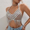thumbnail image 1 of SHITINN Women's Sequin Rhinestone Chain Tassel Neck Tank Top Shiny Sparkly Party Crop Top Camisole for Clubwear Or Night Out Cropped Exercise Top 3 Shirt Women Top for Women 3 4 Sleeve Crop Top Long, 1 of 4