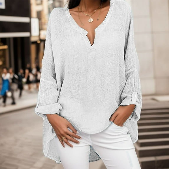 SHITINN Women's Shirts Sleeve Shirt V Neck Solid Top Plus Casual Women Size Color Long Blouse Loose Women's Blou Women's Short Sleeve Tops Summer Fashion Women