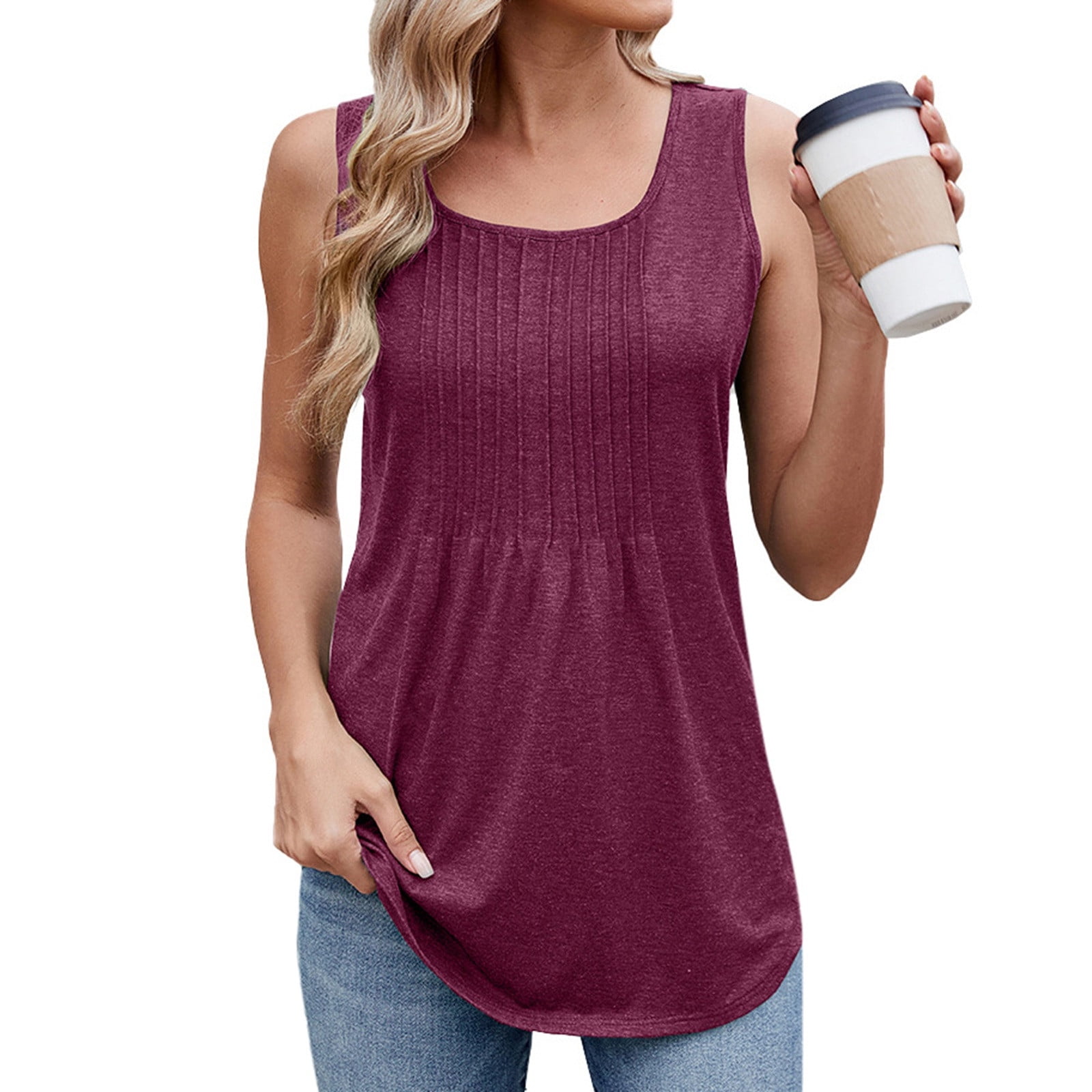 Women's Sleeveless Round Neck Washed Tank Top main image 0