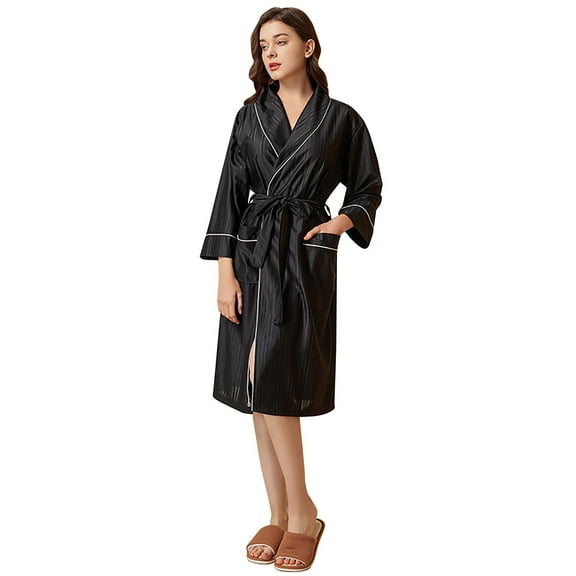 SHITINN Women's Solid Color Autumn Elegant Casual Thin Couple Bathrobe Medium Length Pajamas Bathrobe Pajamas Lightweight Ladies Robe with Pockets Robes for Women Long Hooded Bathrobes for Women