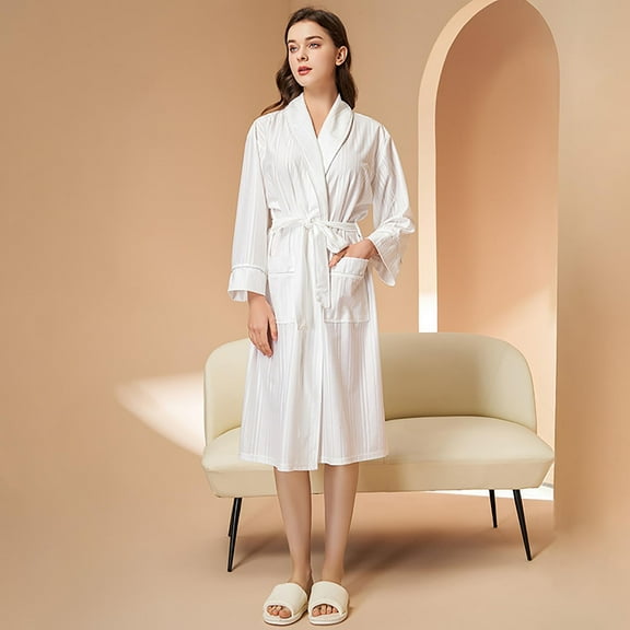 SHITINN Women's Solid Color Autumn Elegant Casual Thin Couple Bathrobe Medium Length Pajamas Bathrobe Pajamas Womens Robes Short Turkish Towel Robe plus Size Long Robe under 20