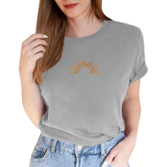 SHITINN Women's Solid Color Casual Fashion Letter Printed Round Neck Short Sleeved T Shirt Top Womens Short Sleeve Blouses Women's Fashion Women Summer Top