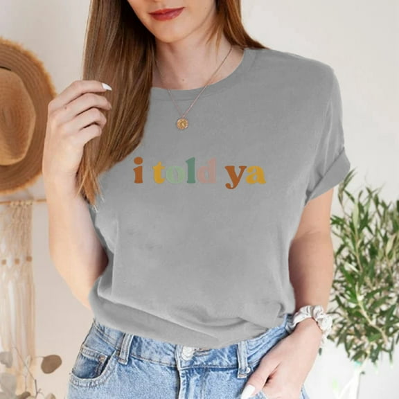 SHITINN Women's Solid Color Casual Fashion Letter Printed Round Neck Short Sleeved T Shirt Top Womens Short Sleeve Shirts Tops for Women Loose Fitting Tops for Women