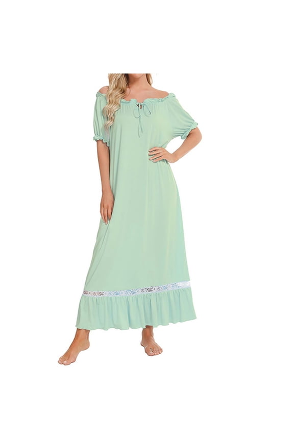 Women's Solid Color Lace Splice Short Sleeve Nightgown Cute Comfortable Sleepwear Home Dress Sleep Shirts Women Tall S Shirt Long Sleeve Shirt Womens