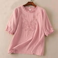 thumbnail image 1 of SHITINN Women's Solid Color Linen Casual Half Sleeve T Shirt Bohemian Embroidered Ruffle Sleeves Short Sleeve Tunic Tops for Women Summer Fashion Women Women's Tops, 1 of 4