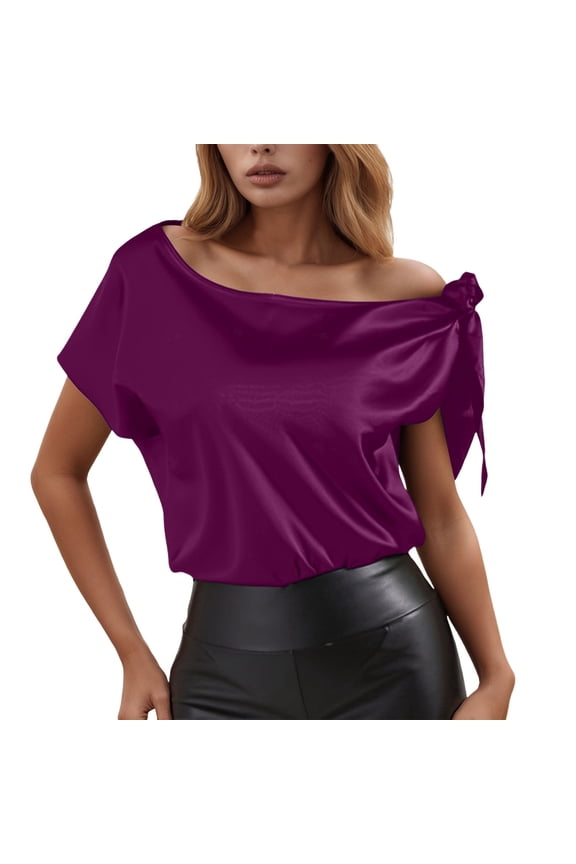 Women's Solid Color Satin Off Shoulder Sleeveless Top Stylish and Comfortable Short Sleeve Tops Women Tops Summer Womens Shirt