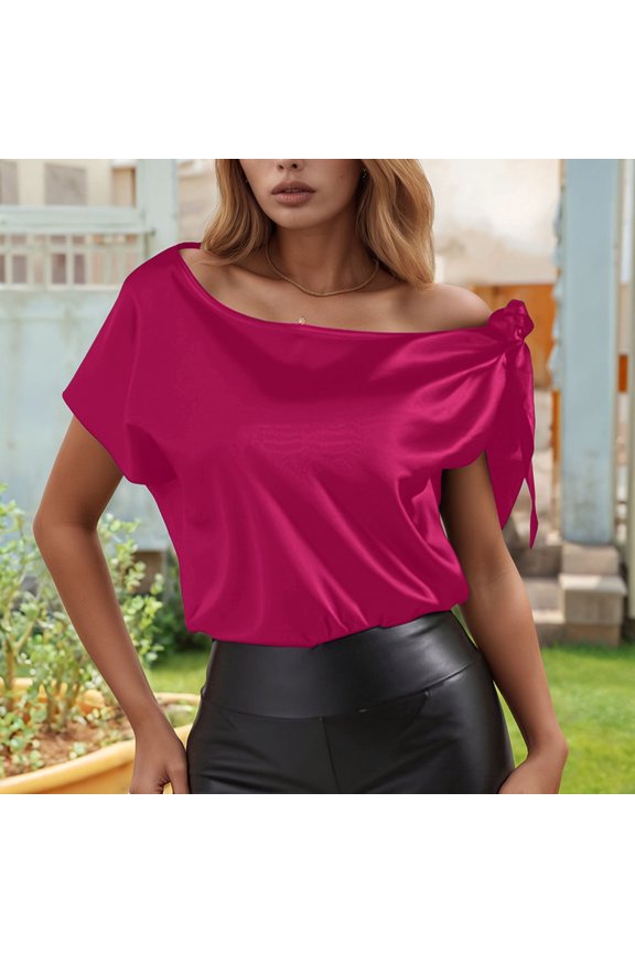 Women's Solid Color Satin Off Shoulder Sleeveless Top Stylish and Comfortable Womens Short Sleeve Shirts Lightweight Tops & Blouses Blouses for Women Casual