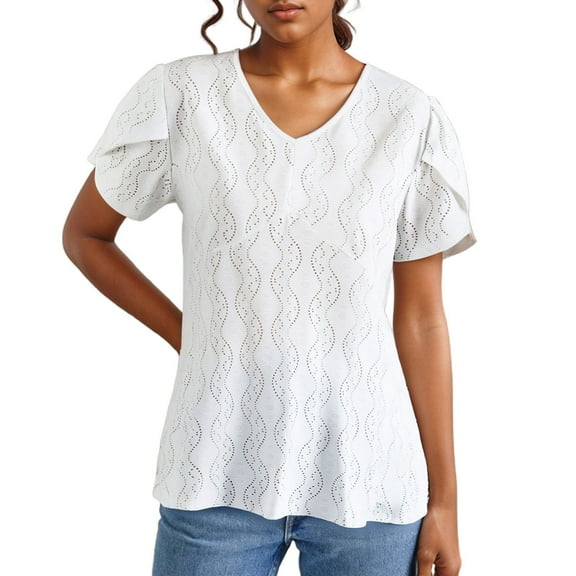SHITINN Women's Spring Summer Solid Color V Neck Short Sleeve Casual T Shirt Top Womens Short Sleeve Tops Women's Blouses Summer Clothes