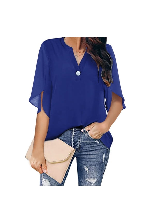 Women's Summer Dressy Chiffon Blouses Flutter Sleeve Blouse Tops V Neck Ruffle Short Slee Short Sleeve Tops T Shirts Women Womens Summer Blouses