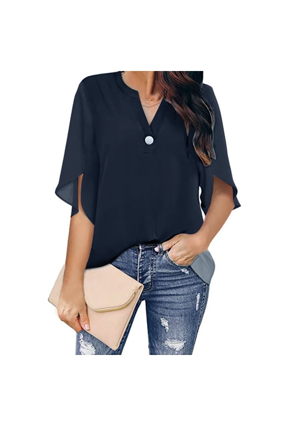 Women's Summer Dressy Chiffon Blouses Flutter Sleeve Blouse Tops V Neck Ruffle Short Slee Womens Short Sleeve Blouses Women's Tops Summer Shirts for Women