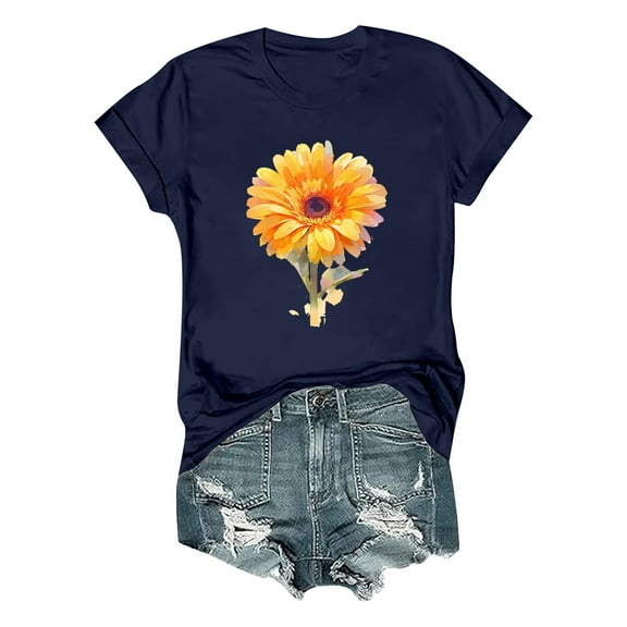 SHITINN Women's Summer Fashion Comfortable Floral Print Short Sleeve T Shirt Top Casual Shirts for Women Short Sleeve Tops Summer Top