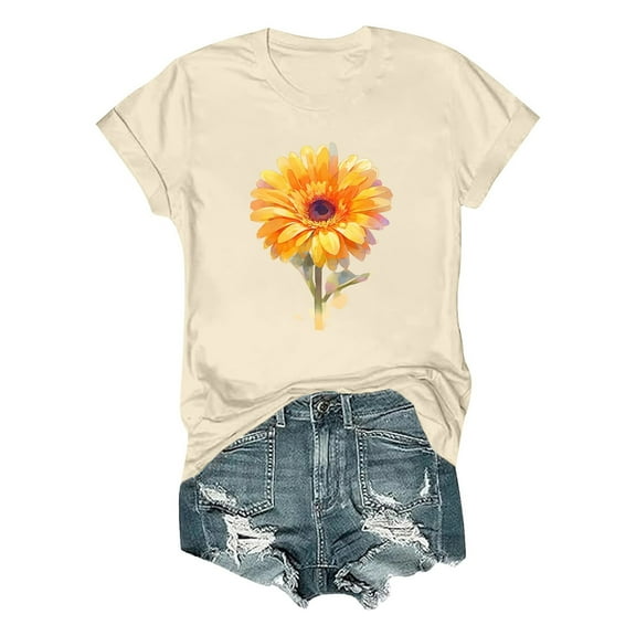 SHITINN Women's Summer Fashion Comfortable Floral Print Short Sleeve T Shirt Top Women Tshirts Women's Short Sleeve Tops Summer Outfits for Women