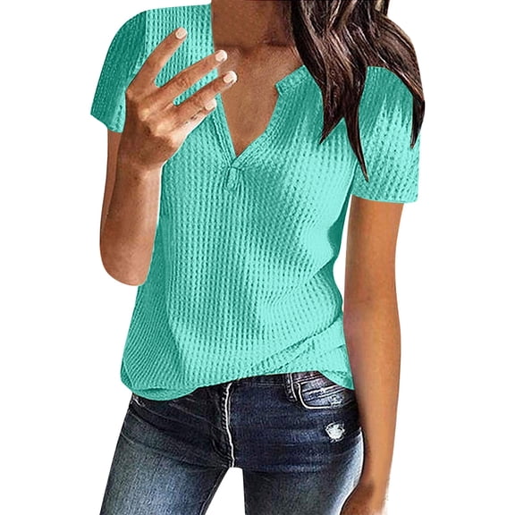 SHITINN Women's Summer Fashion Knit Short Sleeve Tunic Top V Neck Loose Shirt Short Sleeve Blouses T Shirts for Women Summer Clothes for Women
