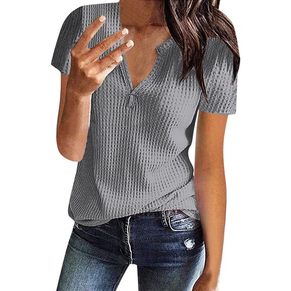 SHITINN Women's Summer Fashion Knit Short Sleeve Tunic Top V Neck Loose Shirt Short Sleeve Shirts for Women Womens Tops Ladies Tops and Blouses