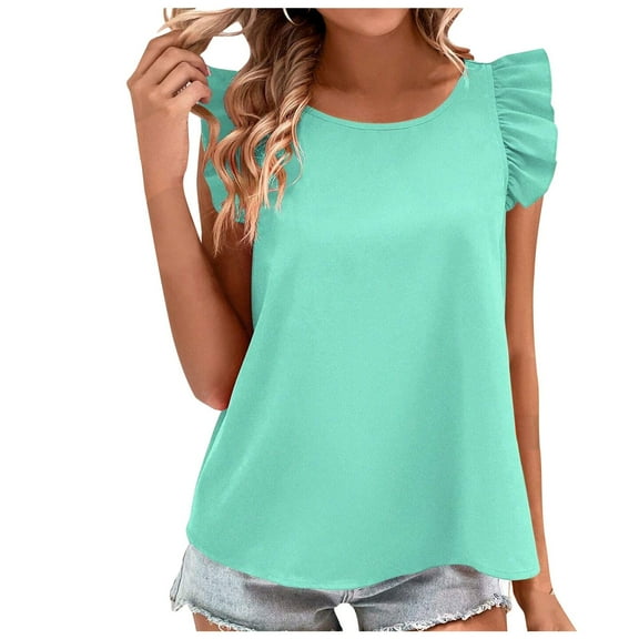 SHITINN Women's Summer Flying Sleeves Back Elastic Top for Women Cute Short Sleeve Tops for Women Summer Shirts Womens Casual Tops