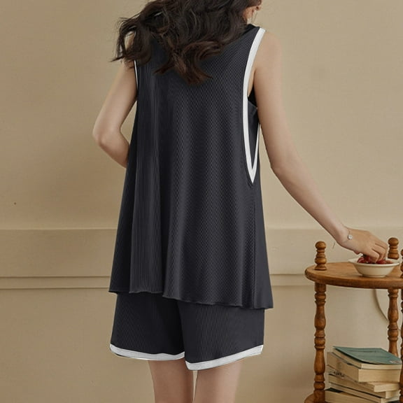 SHITINN Women's Summer Ice Silk Ribbed Padded Vest With Plus Size Thin And Comfortable & Sleepwear Set Summer Top Nightdress for Women Silk Shorts Set