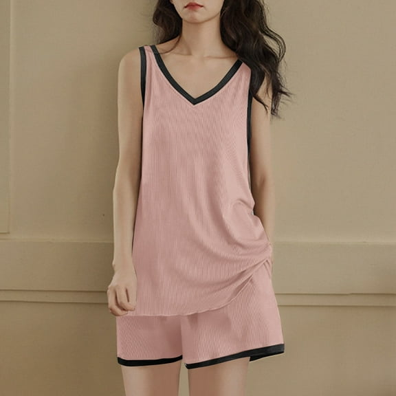 SHITINN Women's Summer Ice Silk Ribbed Padded Vest With Plus Size Thin And Comfortable & Sleepwear Set Summer Top Nightdress for Women Silk Shorts Set