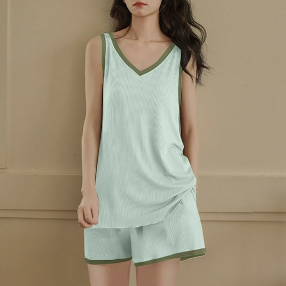 SHITINN Women's Summer Ice Silk Ribbed Padded Vest With Plus Size Thin And Comfortable & Sleepwear Set Summer Top Nightdress for Women Silk Shorts Set