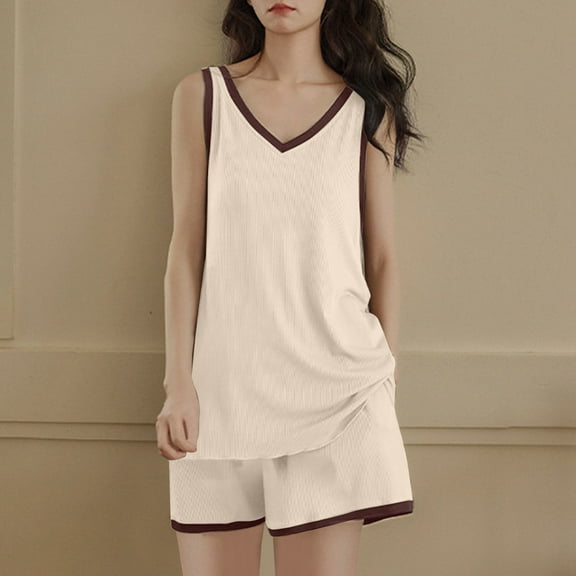 SHITINN Women's Summer Ice Silk Ribbed Padded Vest With Plus Size Thin And Comfortable & Sleepwear Set Summer Top Nightdress for Women Silk Shorts Set
