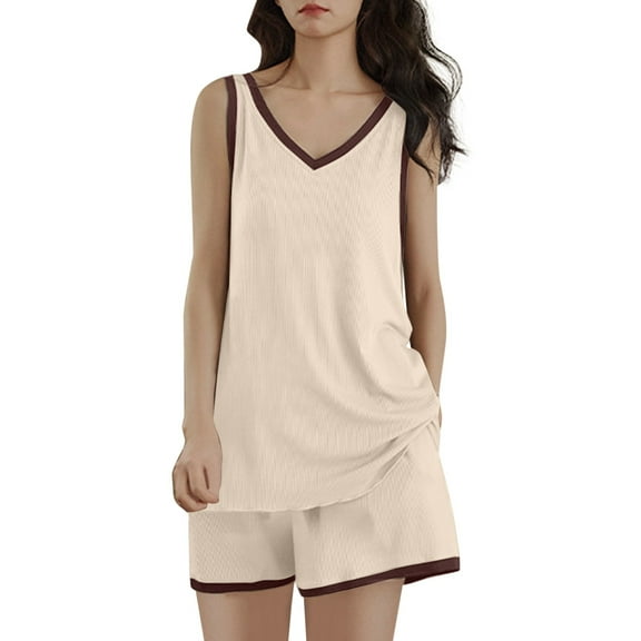 SHITINN Women's Summer Ice Silk Ribbed Padded Vest With Plus Size Thin And Comfortable & Sleepwear Set Top Pajama Set for Women Set Women Womens Extra Small Pajamas Short Top Pajama Mania Bottoms