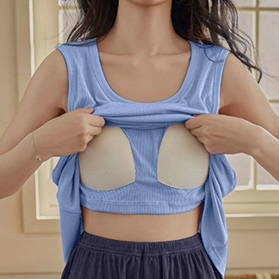 SHITINN Women's Summer Ice Silk Ribbed Padded Vest With Plus Size Thin And Comfortable & Sleepwear Set Women Flannel Pajama Pants Pajama Top Women Top Pajama Set for Women