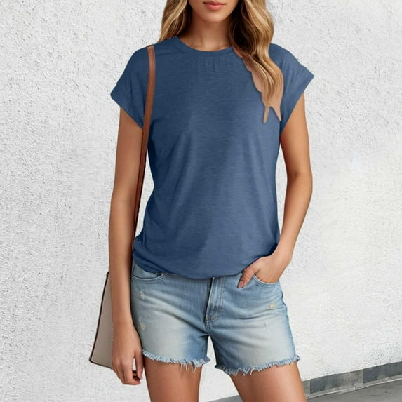 SHITINN Women's Summer Short Sleeved T Shirt Solid Color Covered Sleeve Top Womens Short Sleeve Tops Loose Fitting Tops for Women Casual Womens Tops