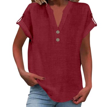 SHITINN Women's Summer V Neck Casual T Shirt for Everyday Wear Solid Color Design Easy To Pair Wi Short Sleeve Blouses Ladies Tops and Blouses Womens Tops