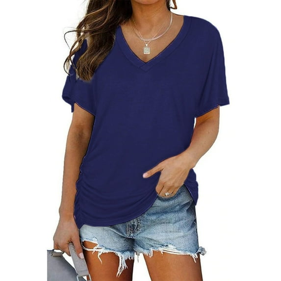 SHITINN Women's Tops Short Sleeves V Neck Plain Color Soft Loose Fitting Summer T Shirts Women Womens Summer Tops Short Sleeve Cute Summer Tops