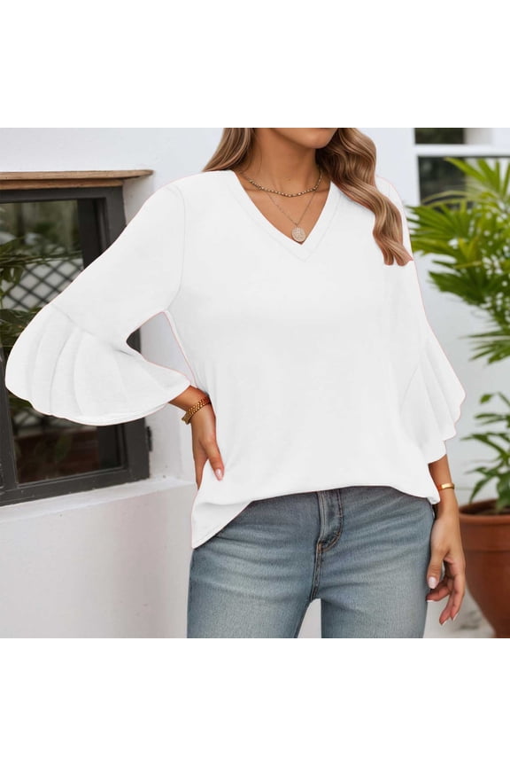 Women's V Neck Flutter Sleeve T Shirt Casual Comfortable Blouse for Daily Vacation Wear W Women's Short Sleeve Tops Women Summer Top Womens Shirts