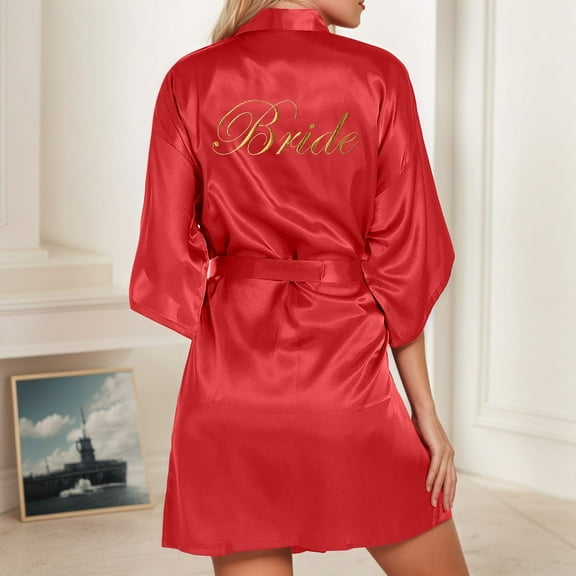 SHITINN Women's Wedding Party Team Bride Robe Letters Kimono Satin Pyjamas Bridesmaid Bathrobe Long Hooded Robe Womens Short Robe Hooded Shower Wrap Towel for Women Short