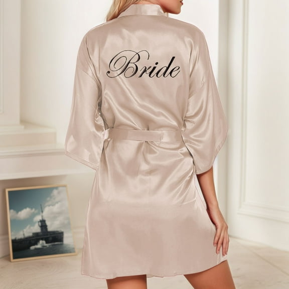 SHITINN Women's Wedding Party Team Bride Robe Letters Kimono Satin Pyjamas Bridesmaid Bathrobe Long Hooded Robe Womens Short Robe Hooded Shower Wrap Towel for Women Short