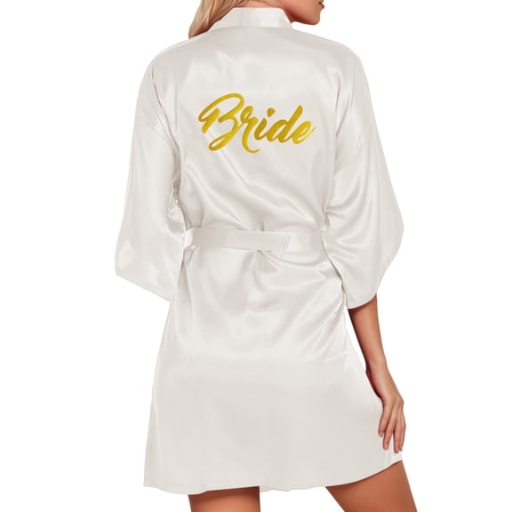 SHITINN Women's Wedding Party Team Bride Robe Letters Kimono Satin Pyjamas Bridesmaid Bathrobe Long Womens Bathrobe Flannel Bath Robes for Women Full Length Fancy Robe for Women Hooded Robe Hooded