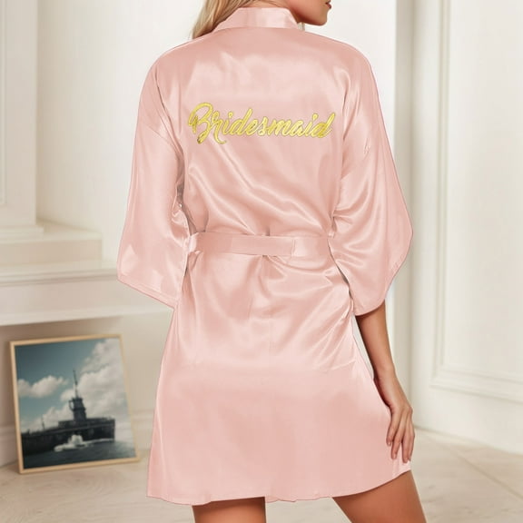 SHITINN Women's Wedding Party Team Bride Robe Letters Kimono Satin Pyjamas Bridesmaid Bathrobe Robe Women Bathrobe with Hood Womens Robe Set