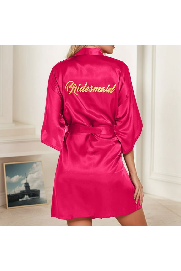 Women's Wedding Party Team Bride Robe Letters Kimono Satin Pyjamas Bridesmaid Bathrobe Robe Women Bathrobe with Hood Womens Robe Set