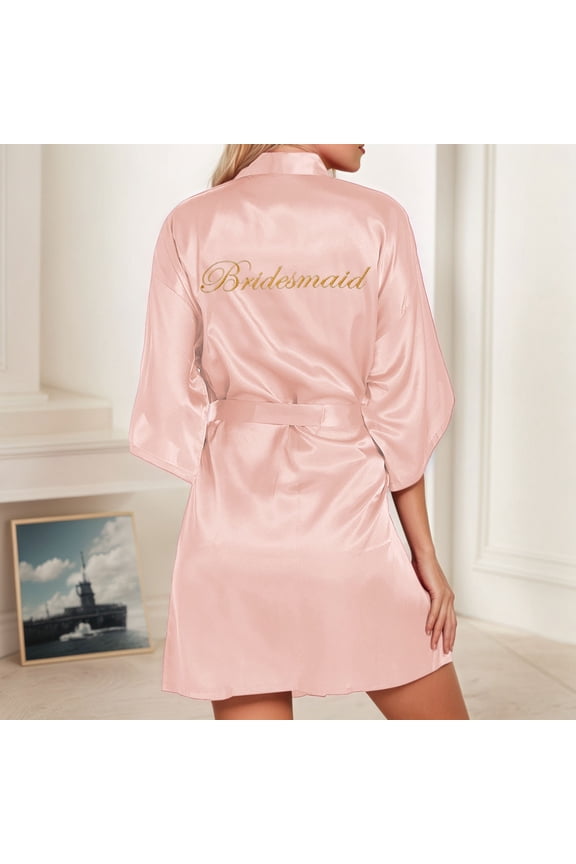 Women's Wedding Party Team Bride Robe Letters Kimono Satin Pyjamas Bridesmaid Bathrobe Robe Women Womens Lightweight Robes with Pockets Kimono Japanese Women plus Size