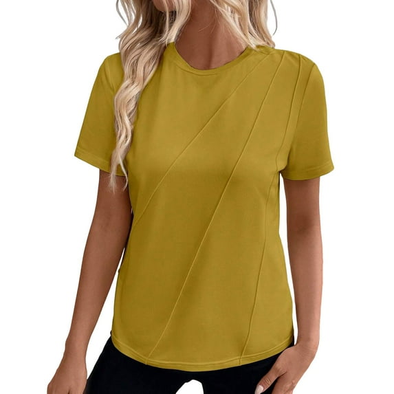 SHITINN Womens Casual Fashion Solid Color Crew Neck Short Sleeve Pullover T Shirt Woman Shirts Women Short Sleeve Tops Shirts for Women Trendy