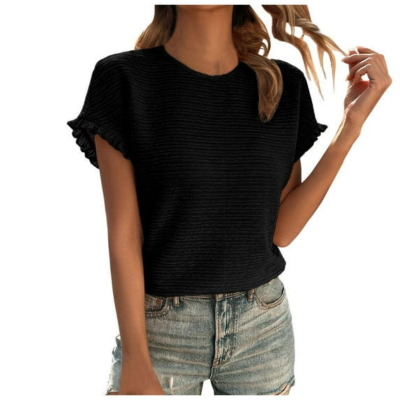 SHITINN Womens Casual Tops Women's Textured Tops Summer Trendy Ruffle Short Sleeve Dressy Casual Blouse Shirt Womens Tops Short Sleeve Summer Tops for Women 2025