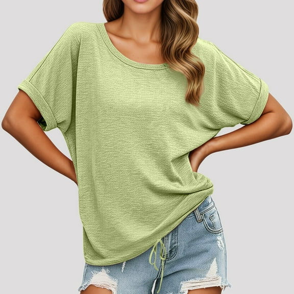 SHITINN Womens Clothes Women's Casual Round Neck T Shirt with Drawstring Hem Stylish Summer Top for Women Comfor Short Sleeve Blouses Women Summer Top