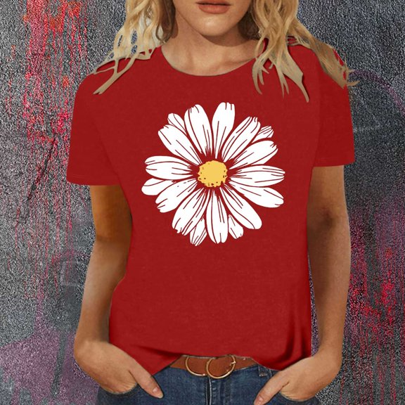 SHITINN Womens Fashion Casual Printing Shirts Round Neck Short Sleeve Tee Tops Tunic Blouse Casual Tops for Women Womens Short Sleeve Shirts Womens Summer Blouses