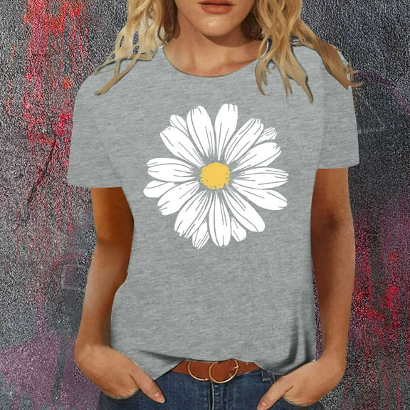 SHITINN Womens Fashion Casual Printing Shirts Round Neck Short Sleeve Tee Tops Tunic Blouse Shirts for Women Short Sleeve Tops Summer Clothes for Women